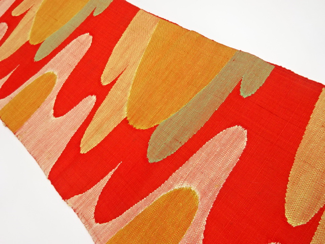 JAPANESE KIMONO / VINTAGE NAGOYA OBI / TSUMUGI / WOVEN ABSTRACT PATTERN